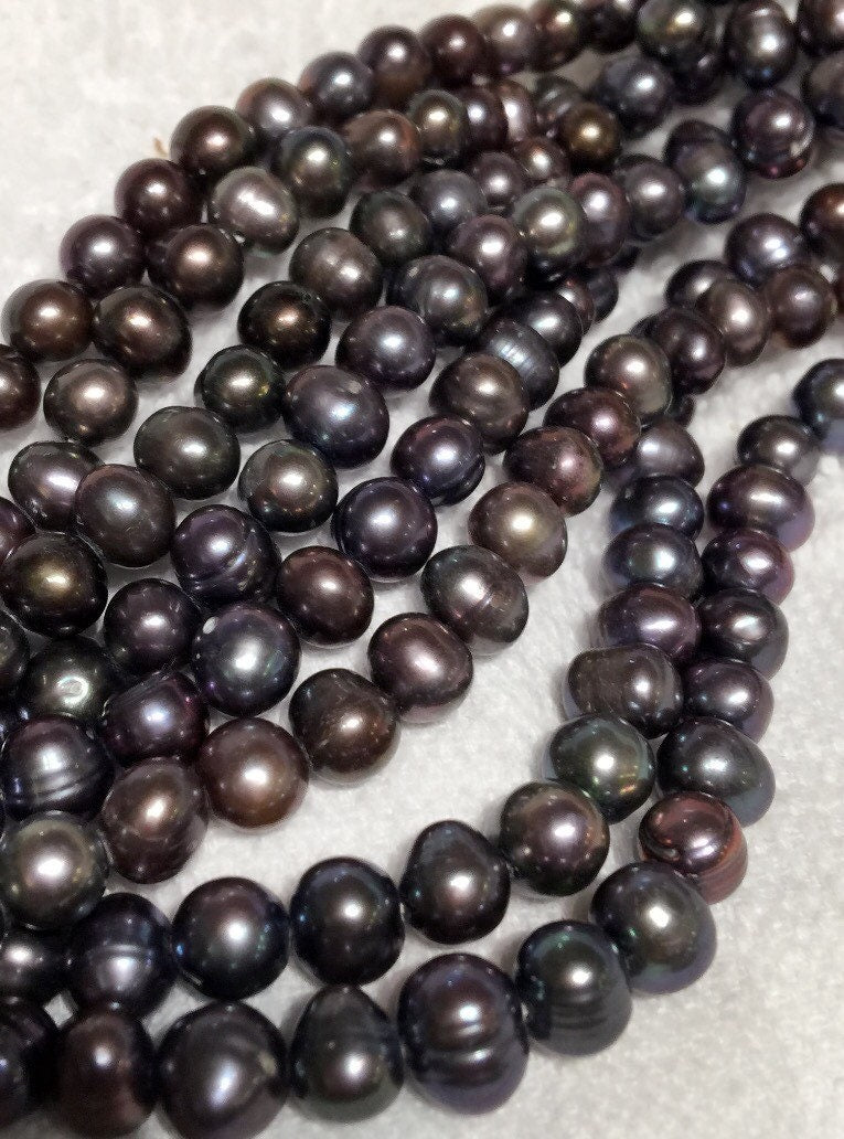 Freshwater Pearl round potato pearl A-AA Peacock black pearl---6-6.5mm Full Strand 15" 65pc   sale bargin #RS2058A