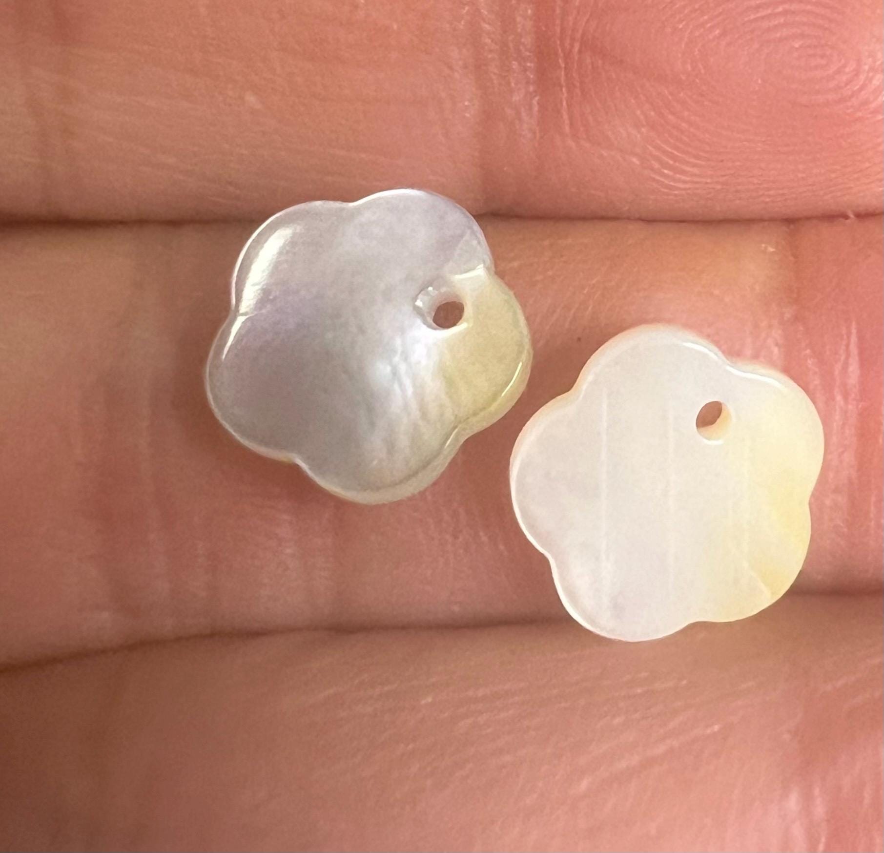 2PC pair 11mm Mother of Pearl Beads, shinning natural Ivory White south sea butterfly shell beads charm for DIY, flower Charm Raw pearl