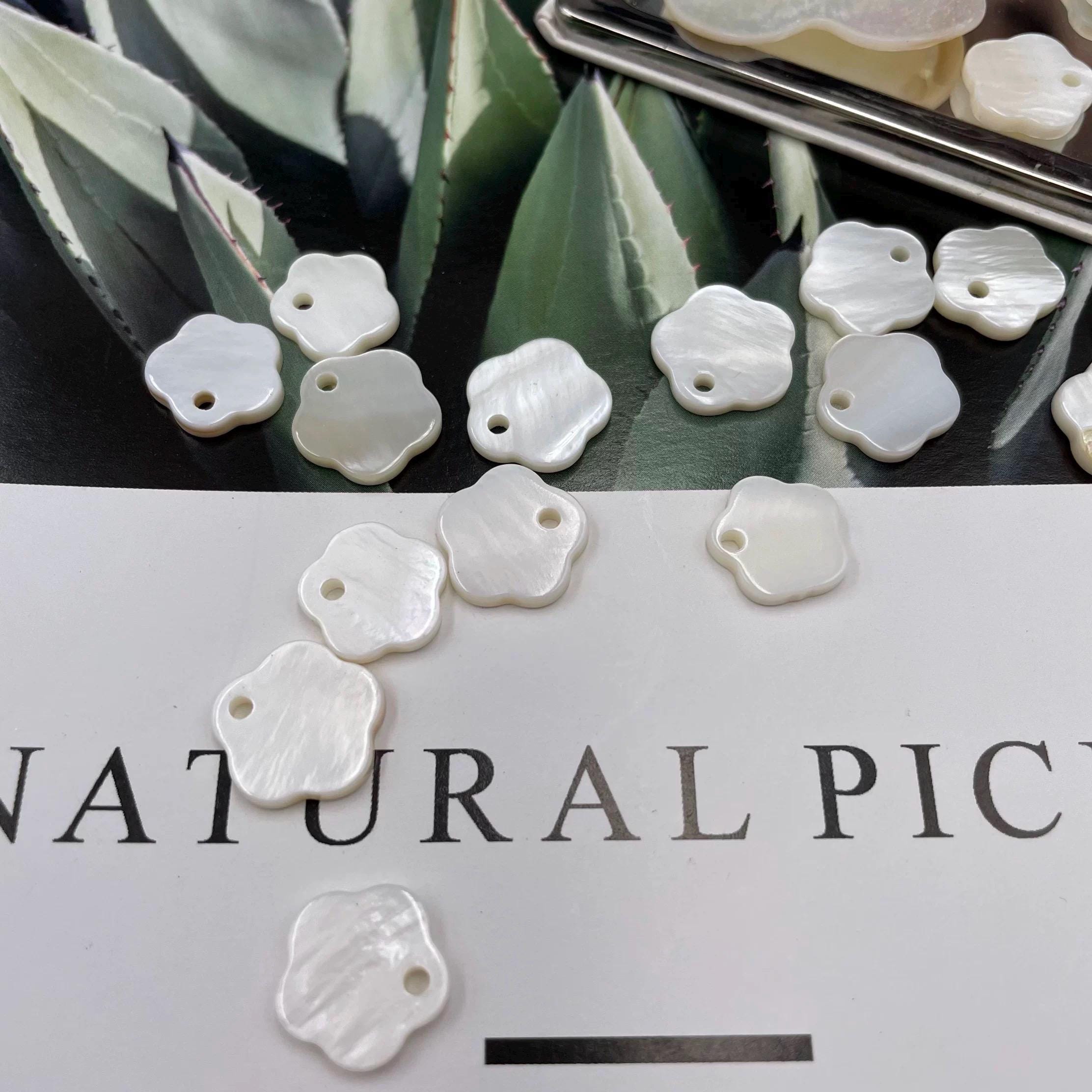 2PC pair 11mm Mother of Pearl Beads, shinning natural Ivory White south sea butterfly shell beads charm for DIY, flower Charm Raw pearl