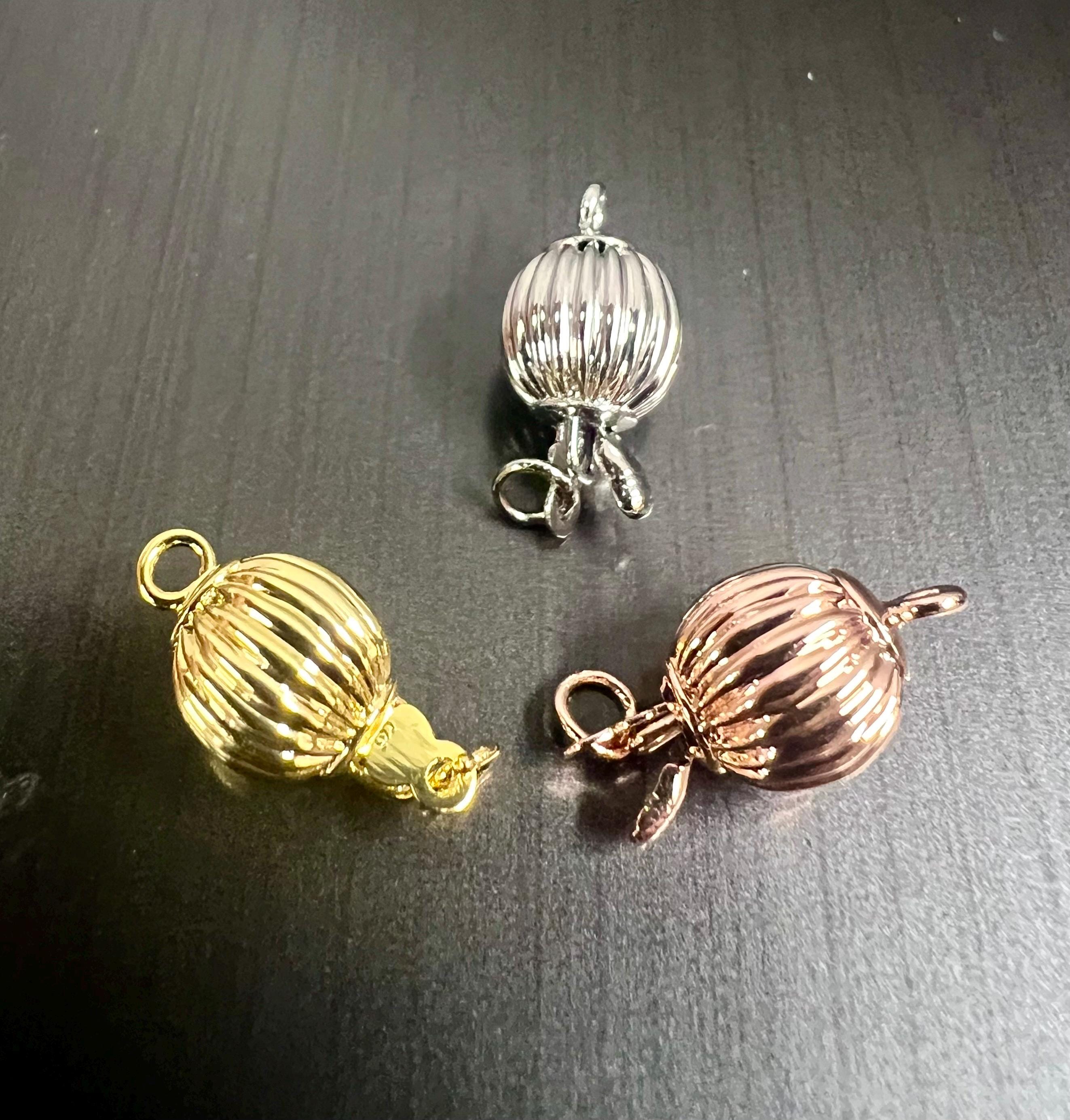 18k Gold thick plated over Copper pearl Clasp, Corrugated yellow gold classic 8mm round ball Pearl Bead Clasp Single Strand clasp  #FDC024