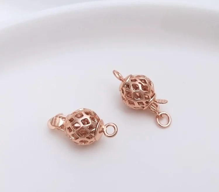 18k Gold thick plated over Copper pearl Clasp, hollow carved white gold classic 8mm round ball Pearl Bead Clasp Single Strand clasp  #FDC025