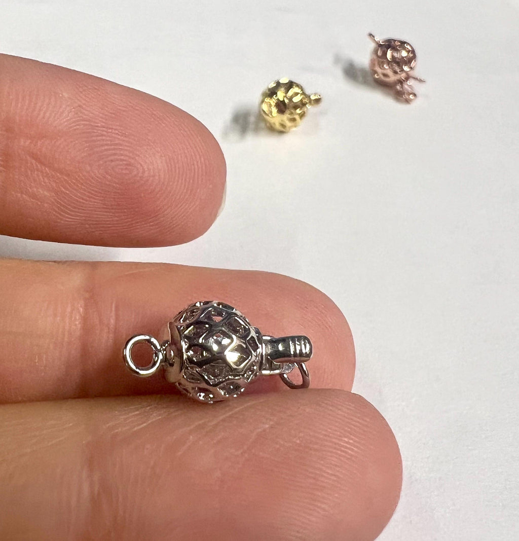 18k Gold thick plated over Copper pearl Clasp, hollow carved white gold classic 8mm round ball Pearl Bead Clasp Single Strand clasp  #FDC025