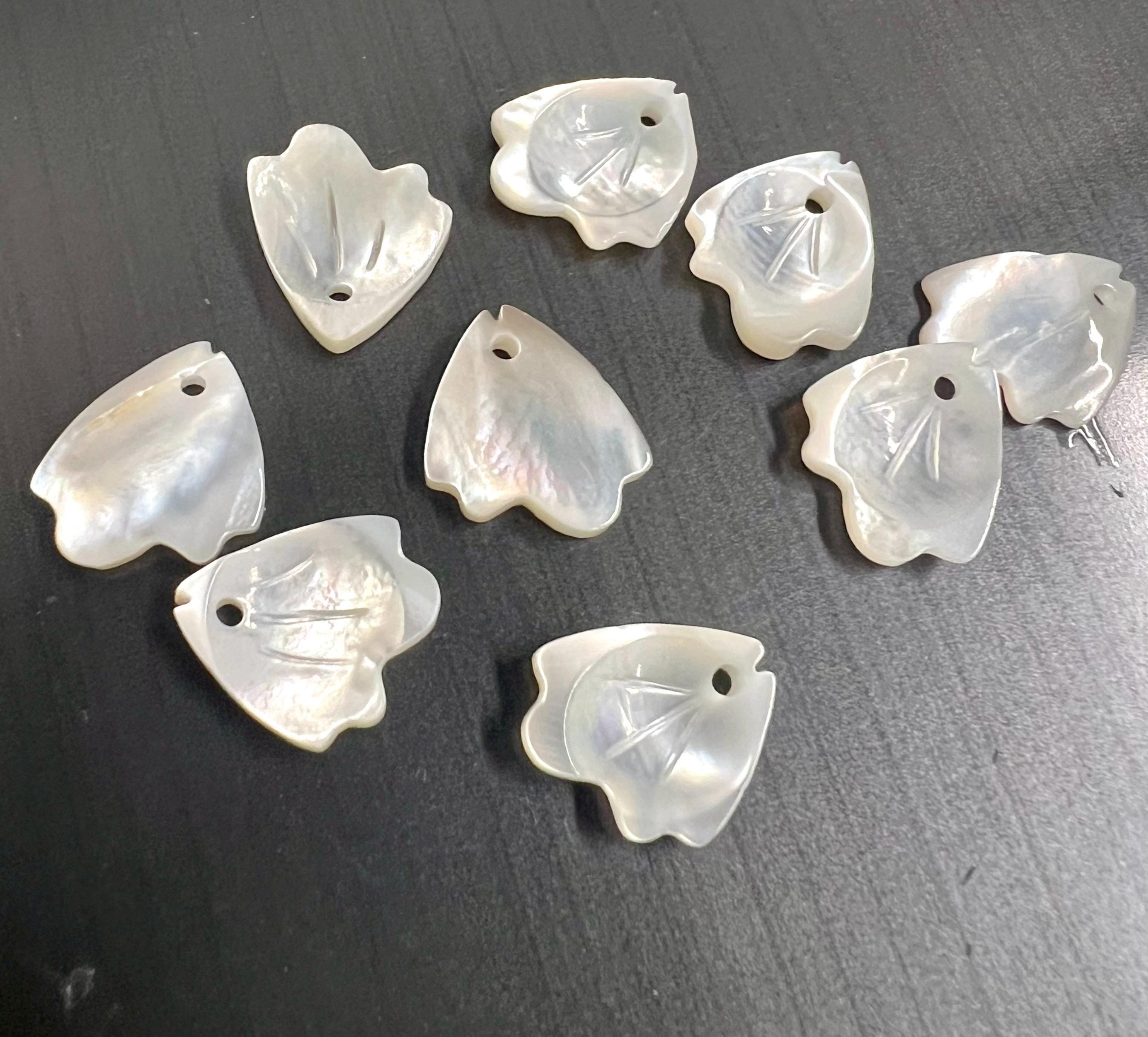 2PC pair 11mm Mother of Pearl Beads, shinning natural Ivory White south sea butterfly shell beads charm for DIY, Fish Charm Raw pearl shell