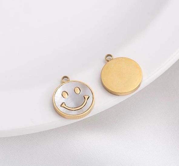 14k gold filled Dainty Face Emoji Necklace Pendant, Happy Face Charm, Emoticon Add-On Charm, Bracelet Earrings Jewelry Making Supply CR1010