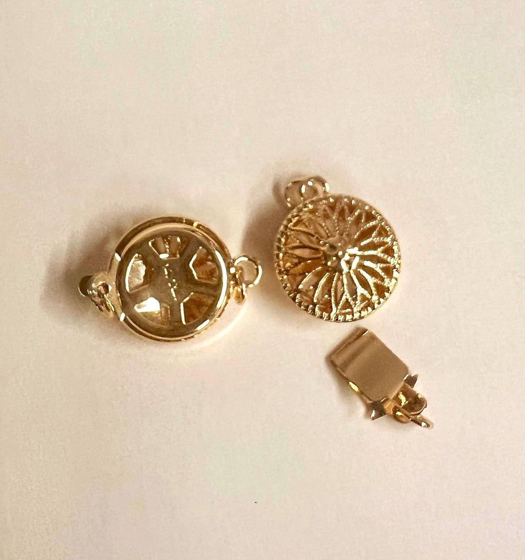 SALE 14k Yellow Gold filled pearl Clasp, 12mm Round Filigree Pearl Bead Clasp, Single or double Strand clasp, supplier wholesale #FDC026