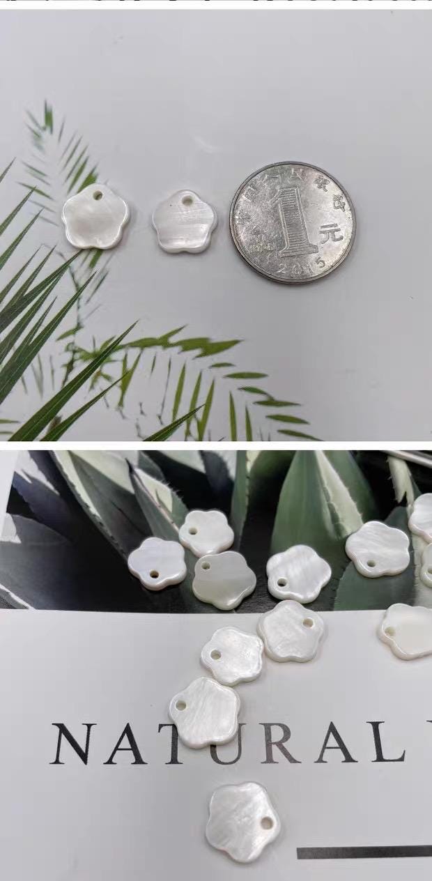 2PC pair 11mm Mother of Pearl Beads, shinning natural Ivory White south sea butterfly shell beads charm for DIY, flower Charm Raw pearl