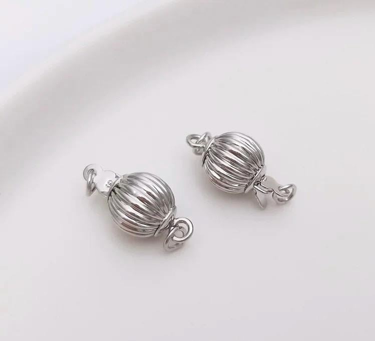 18k Gold thick plated over Copper pearl Clasp, Corrugated yellow gold classic 8mm round ball Pearl Bead Clasp Single Strand clasp  #FDC024