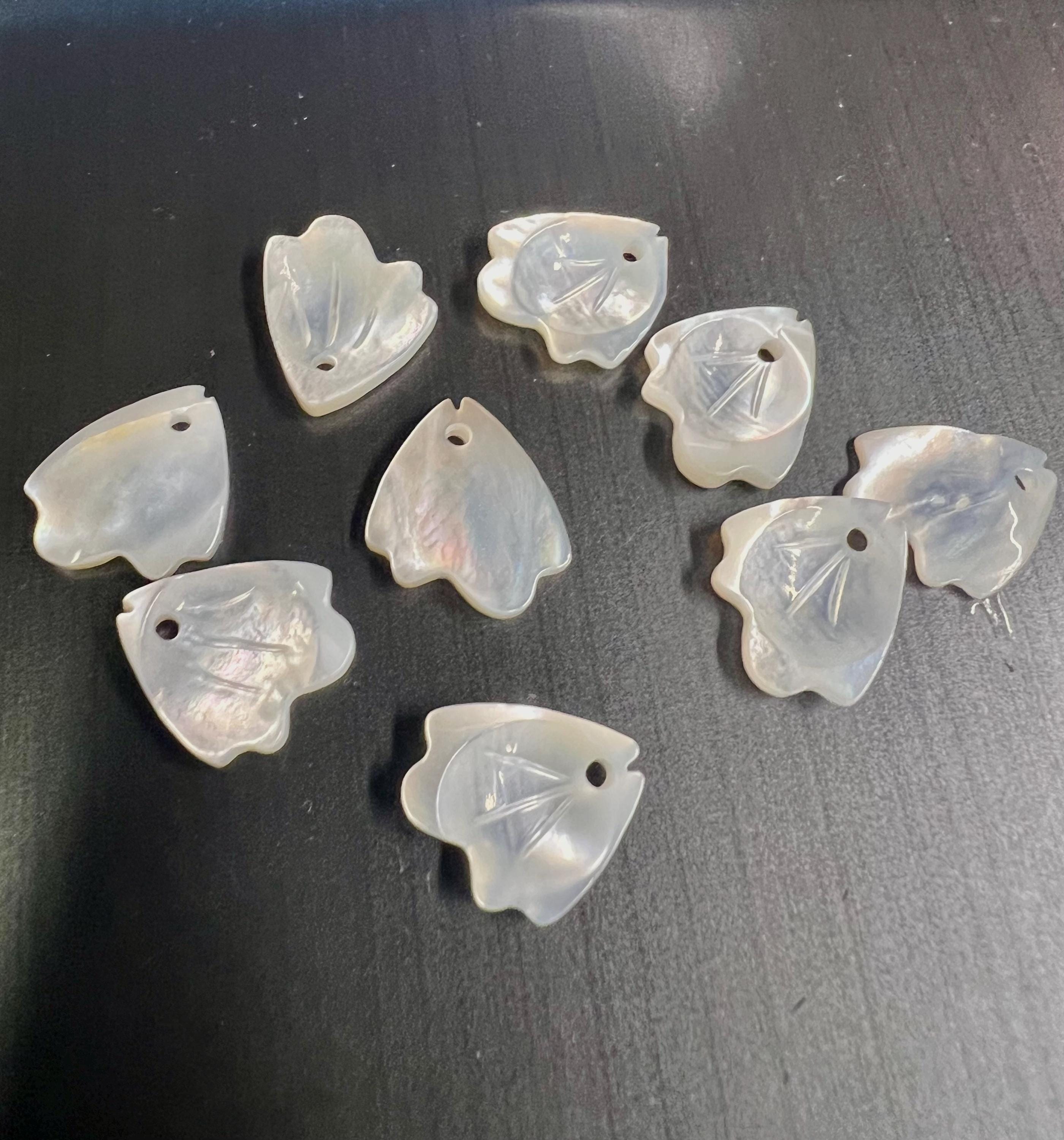 2PC pair 11mm Mother of Pearl Beads, shinning natural Ivory White south sea butterfly shell beads charm for DIY, Fish Charm Raw pearl shell