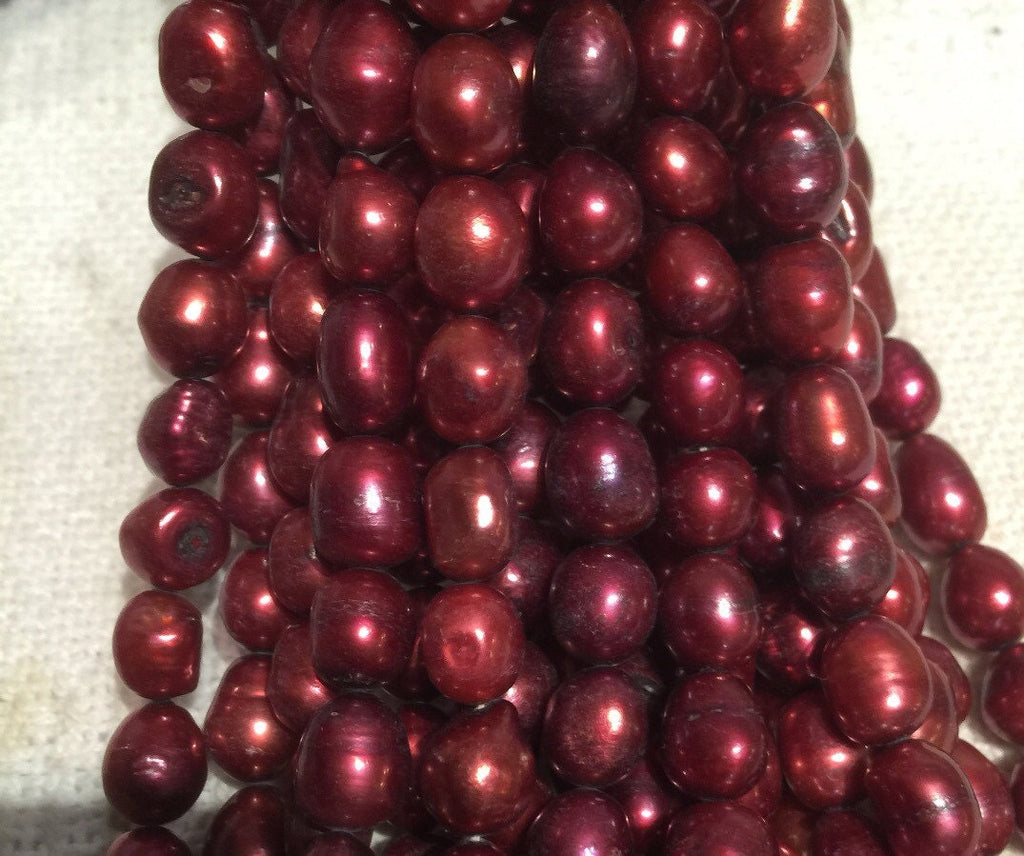 AA 8mmX9-12mm Baroque Freshwater Pearl Vintage Iron Red loose pearls beads ---15" Full strand genuine pearl  Sale #BA4025