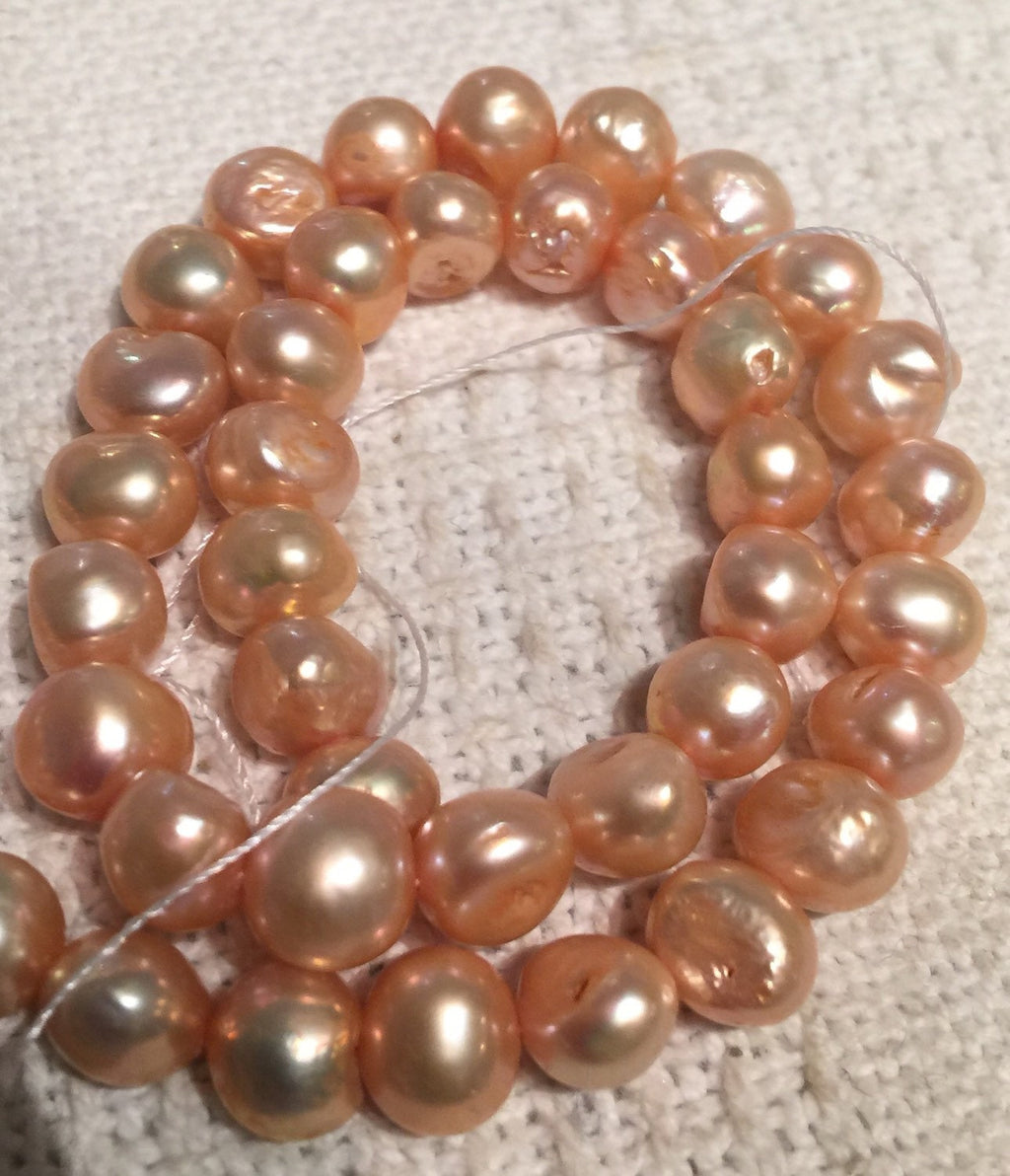 Freshwater Pearl Baroque Pearl Peach champagne large pearl nugget 10-11mm----15" Full Strand Genuine Pearl NEW PROMOTION Sale #BA4050