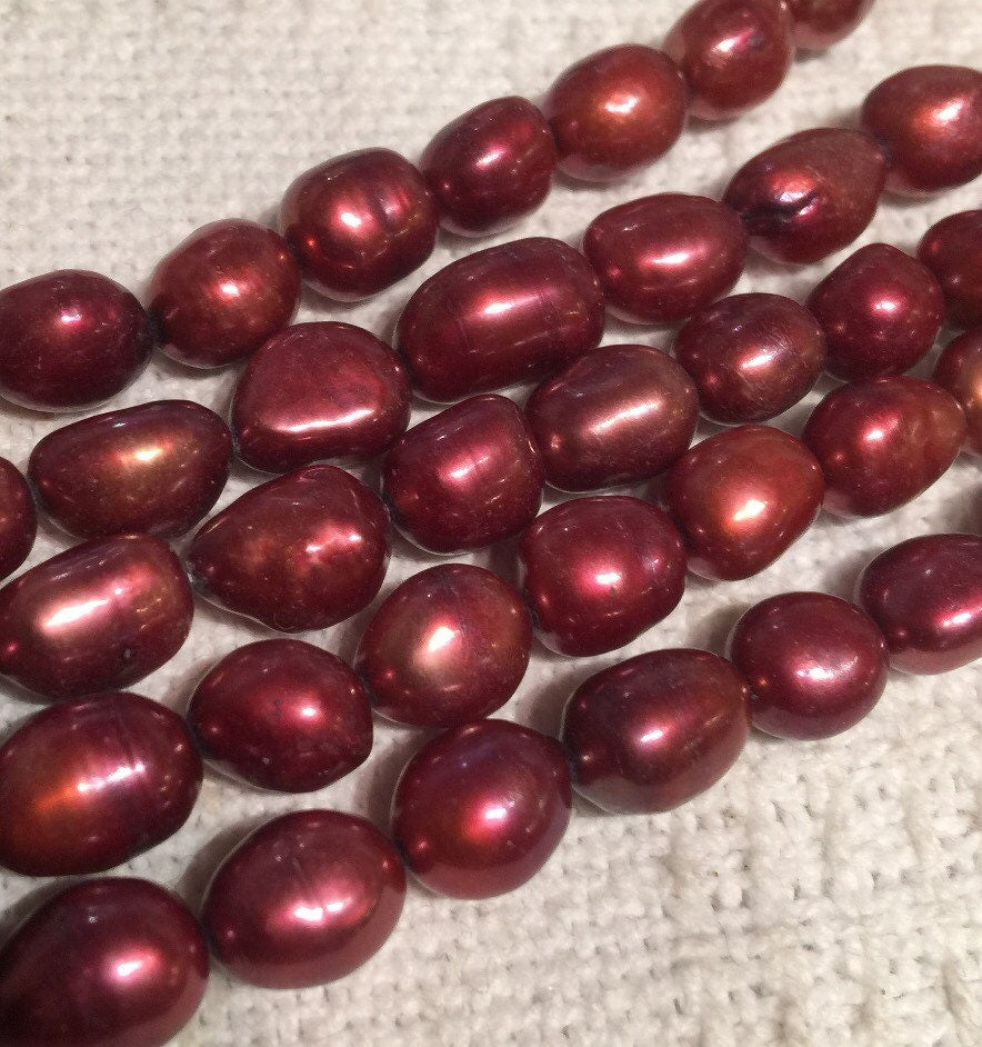 AA 8mmX9-12mm Baroque Freshwater Pearl Vintage Iron Red loose pearls beads ---15" Full strand genuine pearl  Sale #BA4025