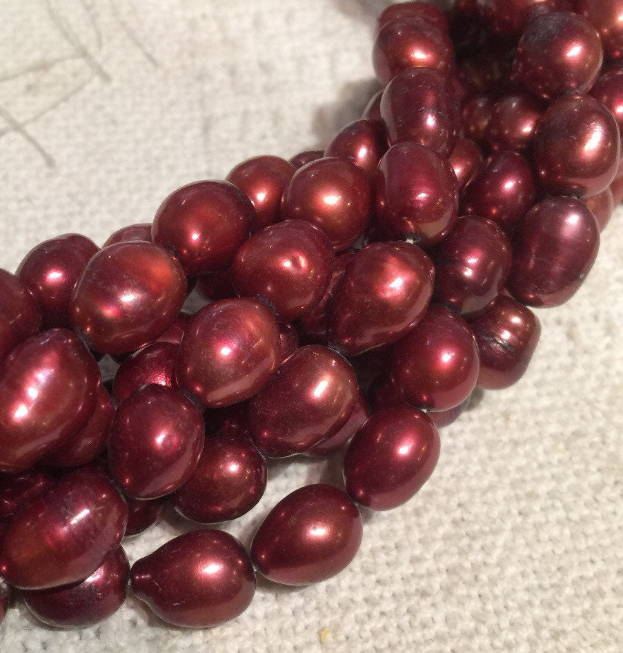 AA 8mmX9-12mm Baroque Freshwater Pearl Vintage Iron Red loose pearls beads ---15" Full strand genuine pearl  Sale #BA4025