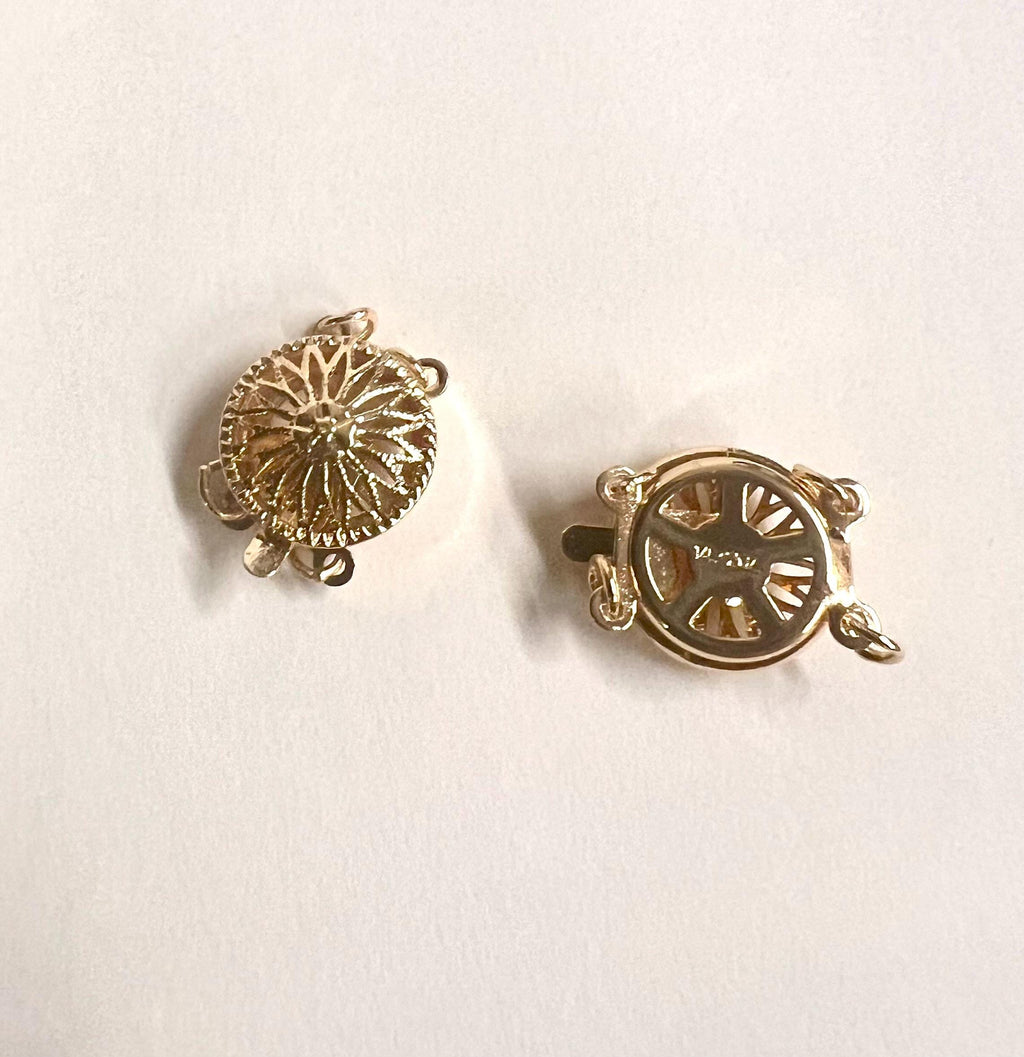 SALE 14k Yellow Gold filled pearl Clasp, 12mm Round Filigree Pearl Bead Clasp, Single or double Strand clasp, supplier wholesale #FDC026