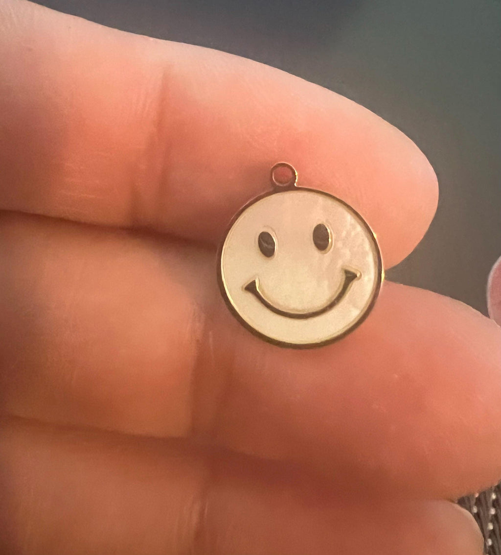 14k gold filled Dainty Face Emoji Necklace Pendant, Happy Face Charm, Emoticon Add-On Charm, Bracelet Earrings Jewelry Making Supply CR1010