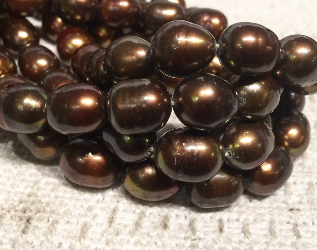 Rice Pearl Baroque Pearl Freshwater Pearl Dark Brown 10X13mm--16" full strand 30 pcs----wholesale deal  #DR3033