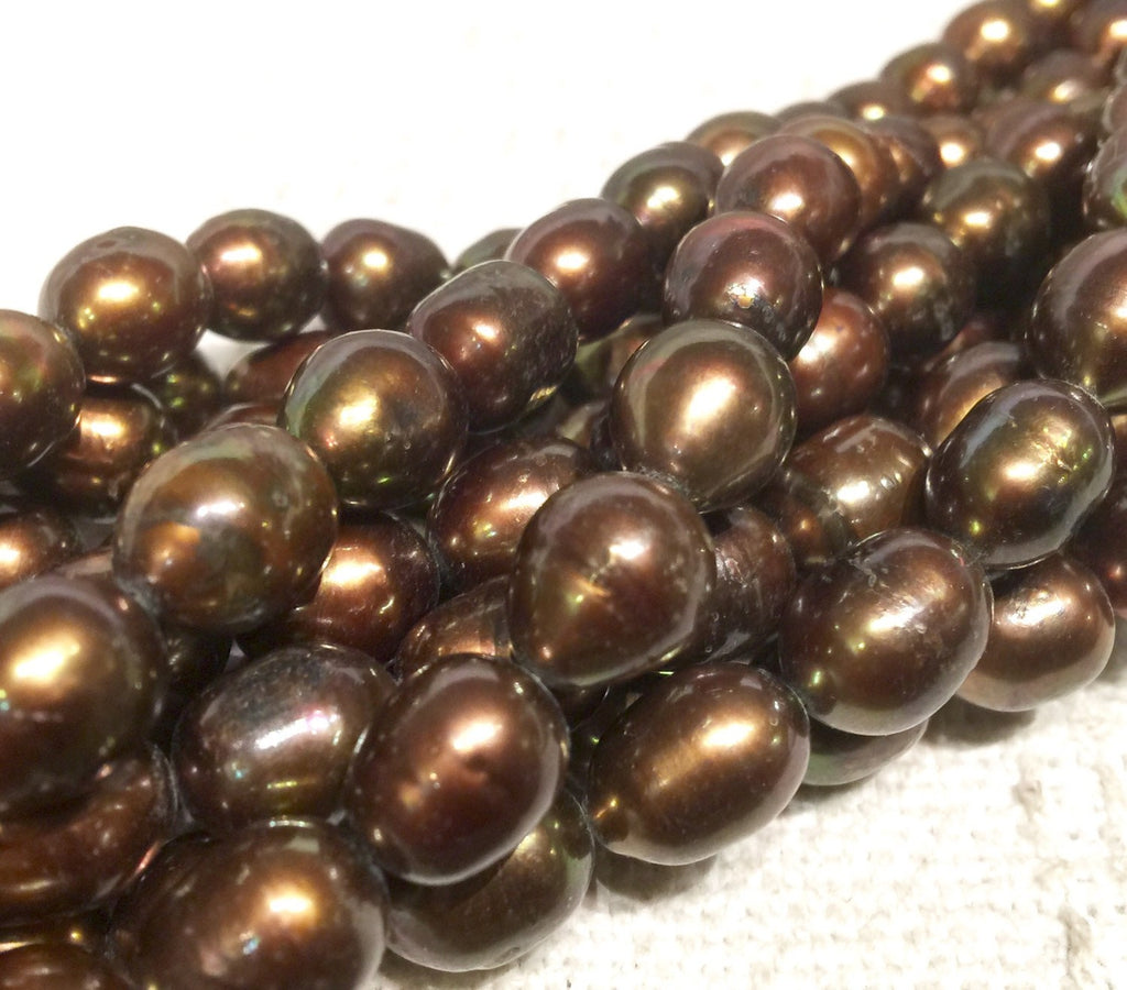 Rice Pearl Baroque Pearl Freshwater Pearl Dark Brown 10X13mm--16" full strand 30 pcs----wholesale deal  #DR3033