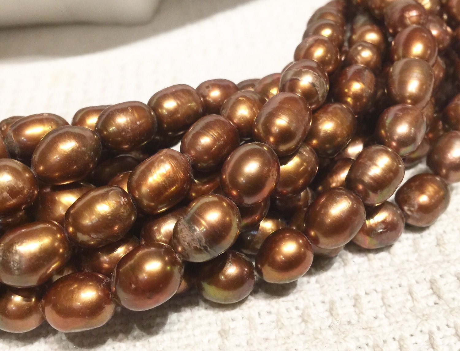 10X13mm AA Rice Baroque Pearl Freshwater Pearl Bright Brown Bronze large oval pearl--15" full strand 28+pcs wholesale deal  #DR3034