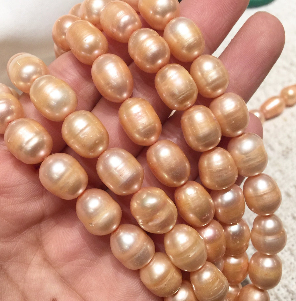 10X13mm Rice Baroque Pearl Freshwater Pearl Orange peach large oval pearl beads, 16" full strand 30 pcs wholesale deal  #DR3035