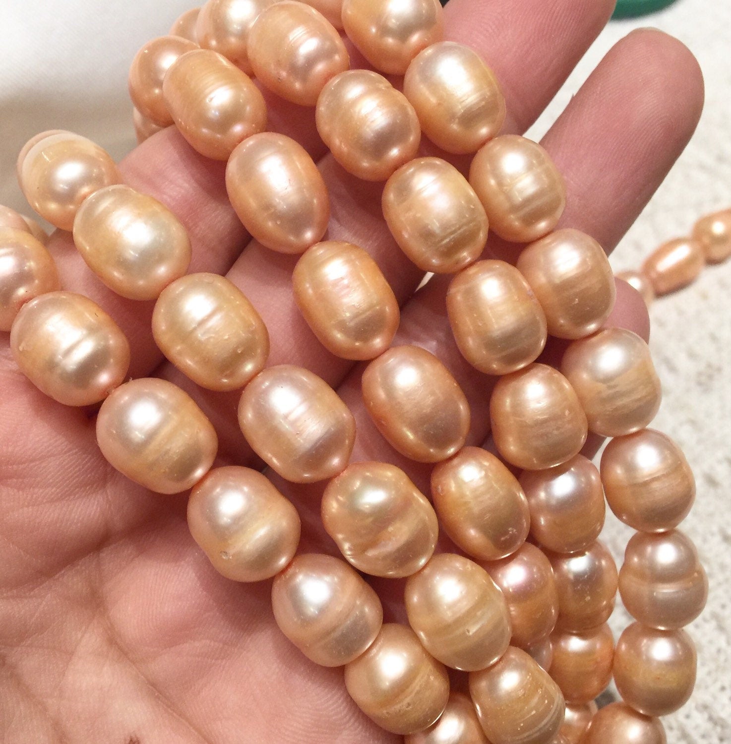 10X13mm Rice Baroque Pearl Freshwater Pearl Orange peach large oval pearl beads, 16" full strand 30 pcs wholesale deal  #DR3035