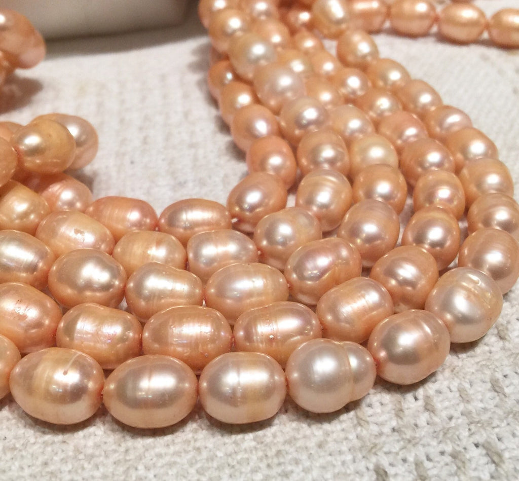 10X13mm Rice Baroque Pearl Freshwater Pearl Orange peach large oval pearl beads, 16" full strand 30 pcs wholesale deal  #DR3035
