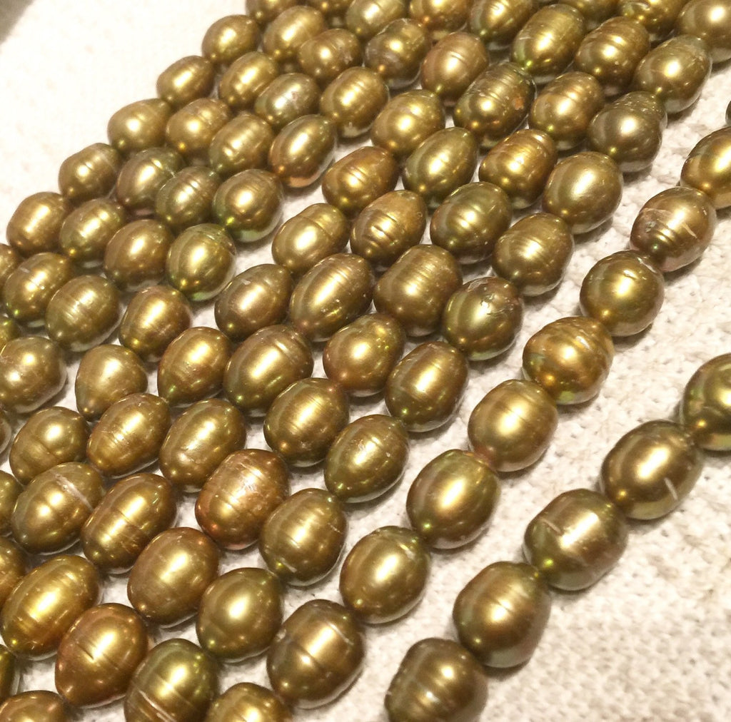 Rice Baroque Pearl Freshwater Pearl Olive Green large oval peal 10X13mm 16" full strand 30 pcs wholesale deal  #DR3036