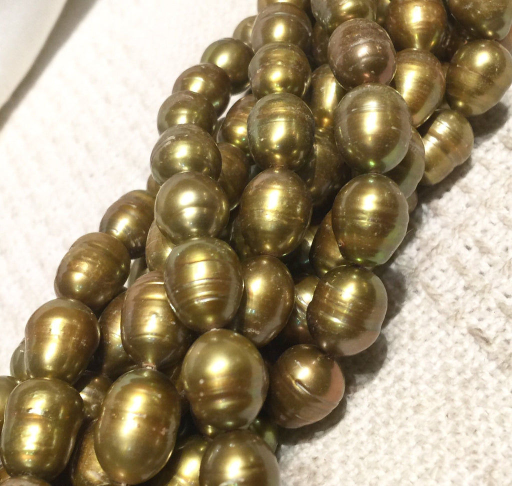 Rice Baroque Pearl Freshwater Pearl Olive Green large oval peal 10X13mm 16" full strand 30 pcs wholesale deal  #DR3036
