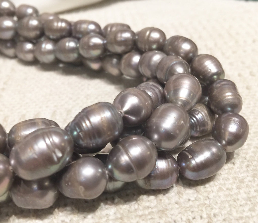 10X13mm Rice Pearl Baroque Pearl Freshwater Pearl Grey Large oval -15" full strand 30 pcs loose pearl beads wholesale deal  #DR3032