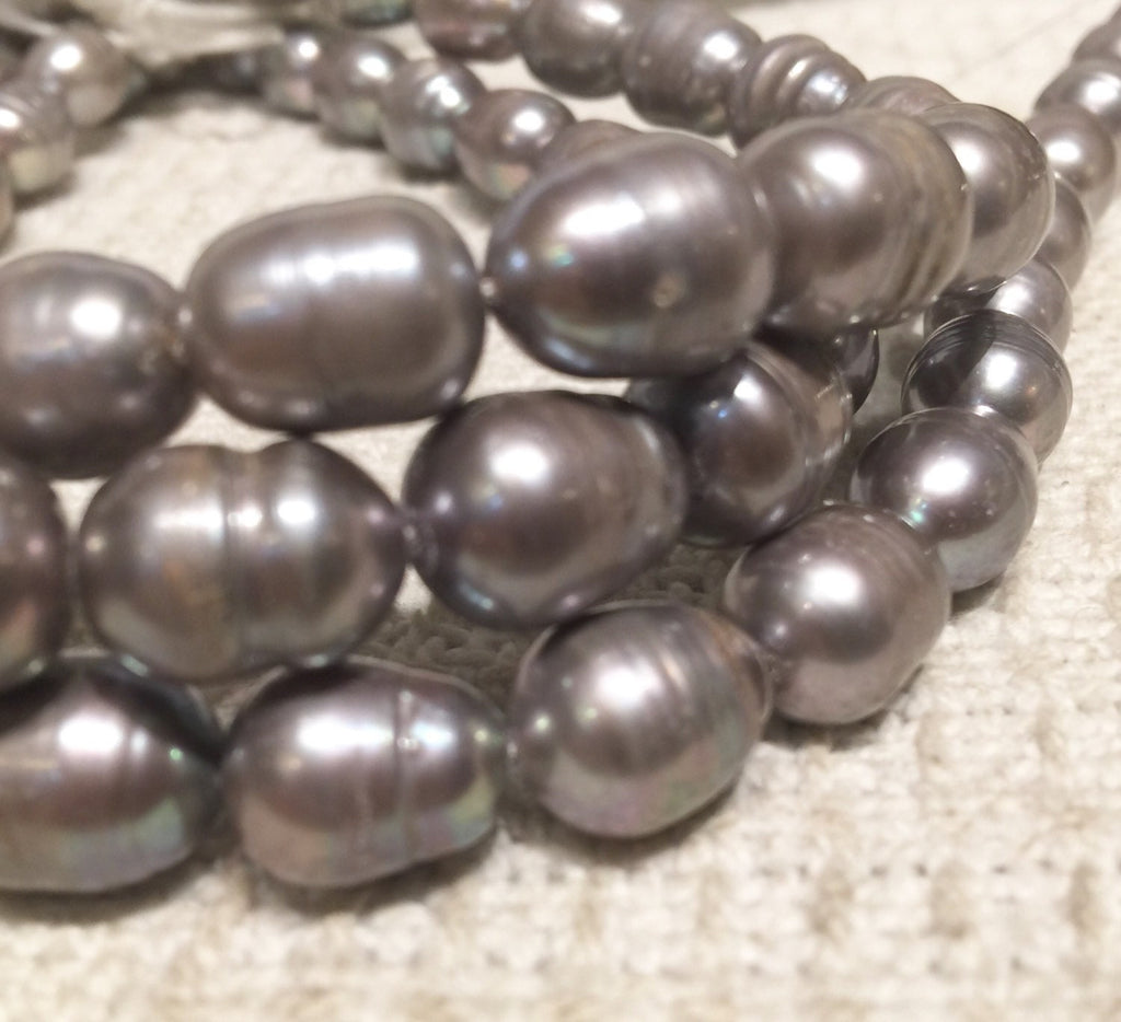 10X13mm Rice Pearl Baroque Pearl Freshwater Pearl Grey Large oval -15" full strand 30 pcs loose pearl beads wholesale deal  #DR3032