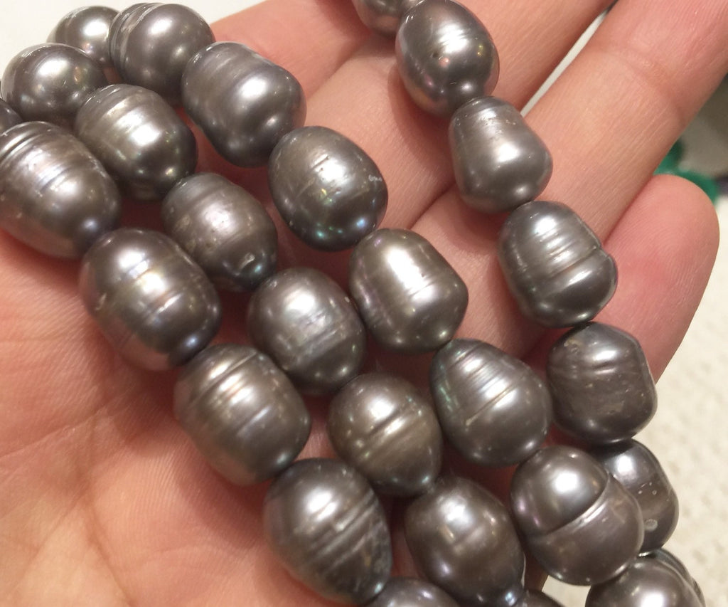 10X13mm Rice Pearl Baroque Pearl Freshwater Pearl Grey Large oval -15" full strand 30 pcs loose pearl beads wholesale deal  #DR3032