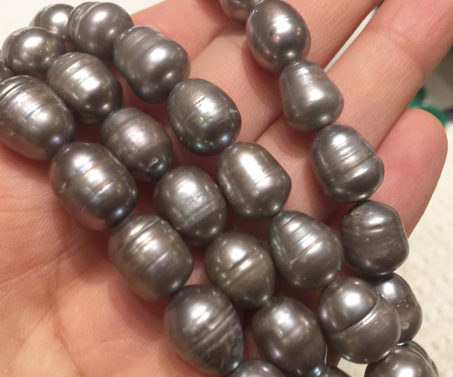 10X13mm Rice Pearl Baroque Pearl Freshwater Pearl Grey Large oval -15" full strand 30 pcs loose pearl beads wholesale deal  #DR3032