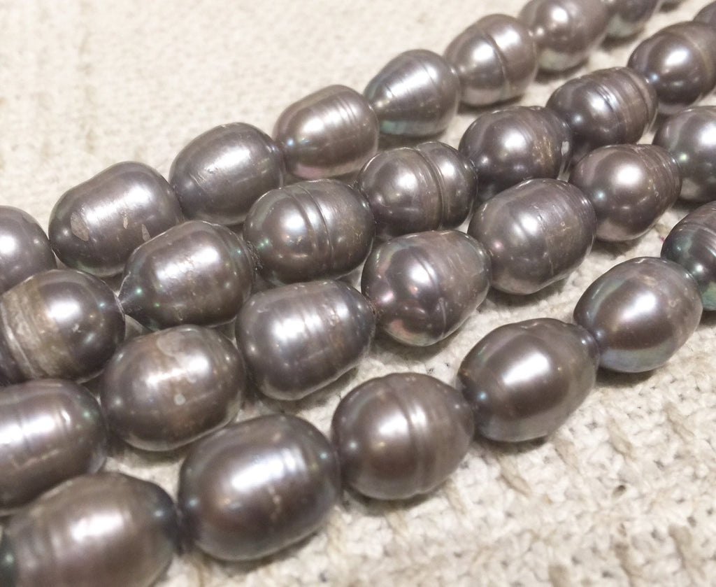 10X13mm Rice Pearl Baroque Pearl Freshwater Pearl Grey Large oval -15" full strand 30 pcs loose pearl beads wholesale deal  #DR3032