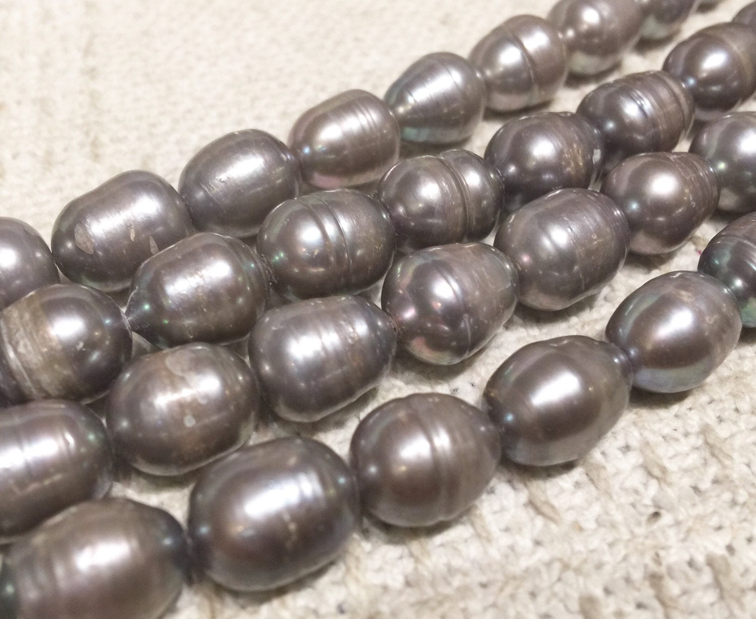 10X13mm Rice Pearl Baroque Pearl Freshwater Pearl Grey Large oval -15" full strand 30 pcs loose pearl beads wholesale deal  #DR3032