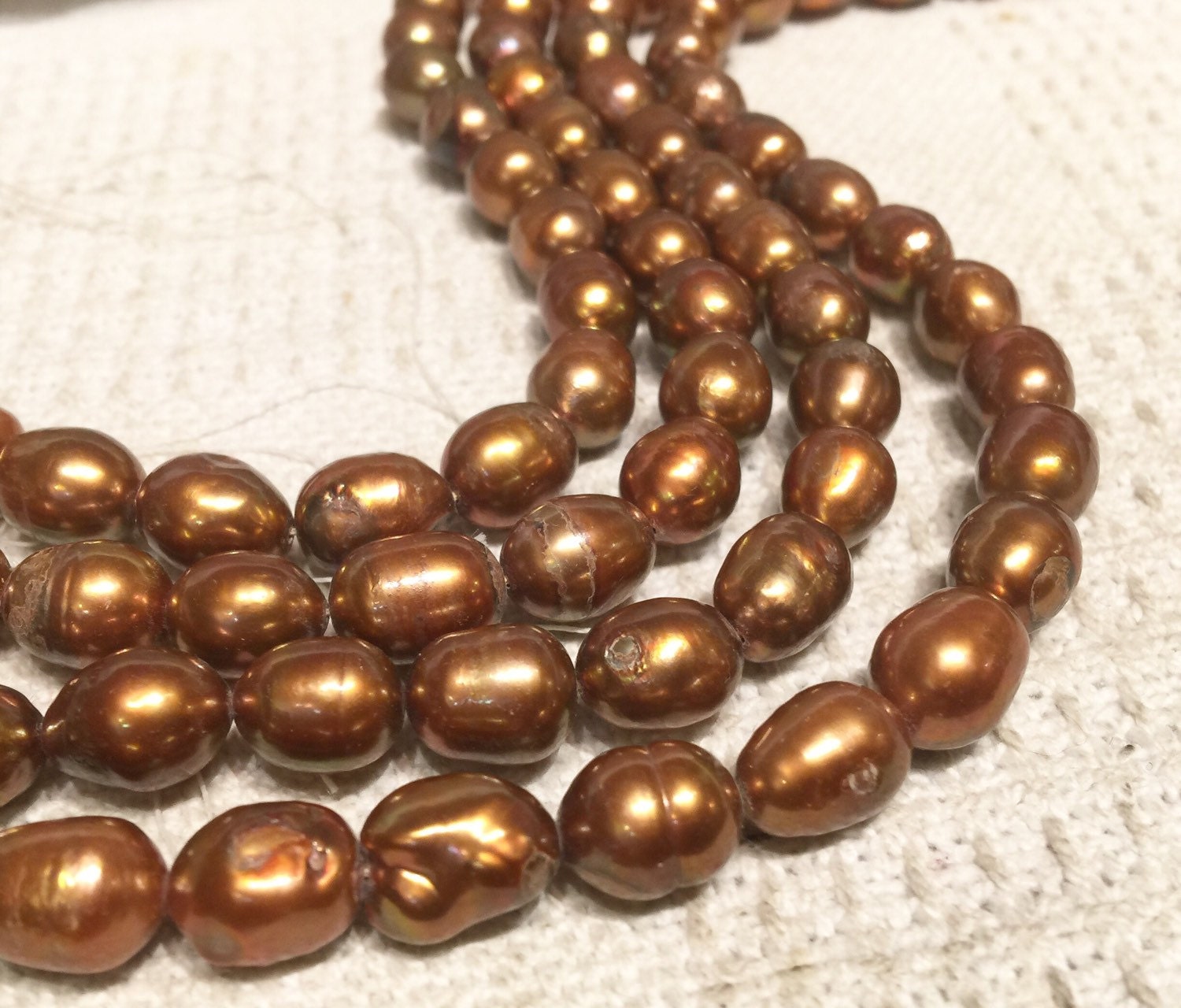 10X13mm AA Rice Baroque Pearl Freshwater Pearl Bright Brown Bronze large oval pearl--15" full strand 28+pcs wholesale deal  #DR3034