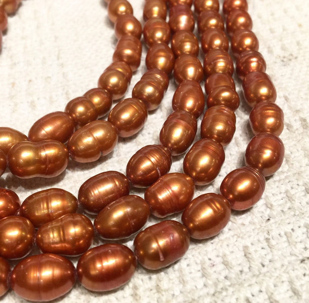 10X13mm Rice Baroque Pearl Freshwater Pearl Copper Brown large oval pearl, 16" full strand 30 pcs loose pearl beads, wholesale deal  #DR3040