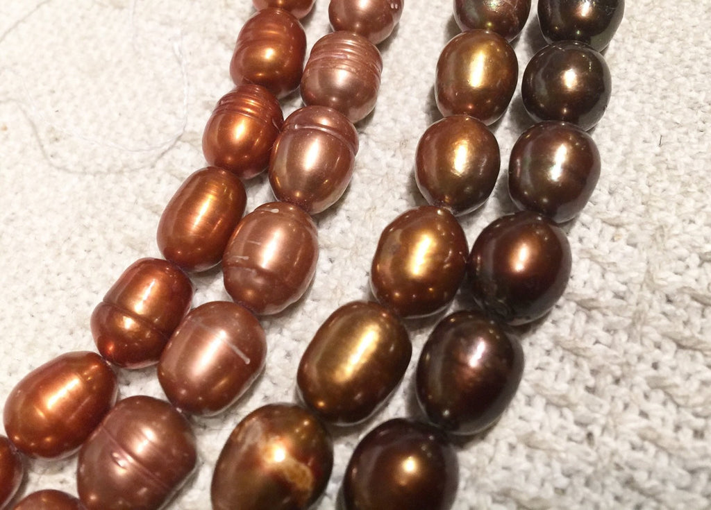 10X13mm Rice Baroque Pearl Freshwater Pearl Copper Brown large oval pearl, 16" full strand 30 pcs loose pearl beads, wholesale deal  #DR3040
