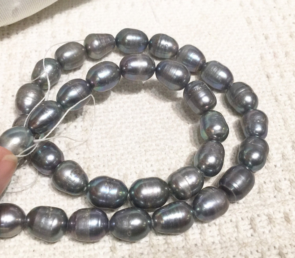 Rice Pearl Baroque Pearl Freshwater Pearl Peacock Grey 10X13mm--16" full strand 30 pcs----wholesale deal  #DR3041