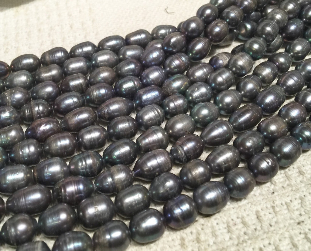 Rice Pearl Baroque Pearl Freshwater Pearl Peacock Grey 10X13mm--16" full strand 30 pcs----wholesale deal  #DR3041