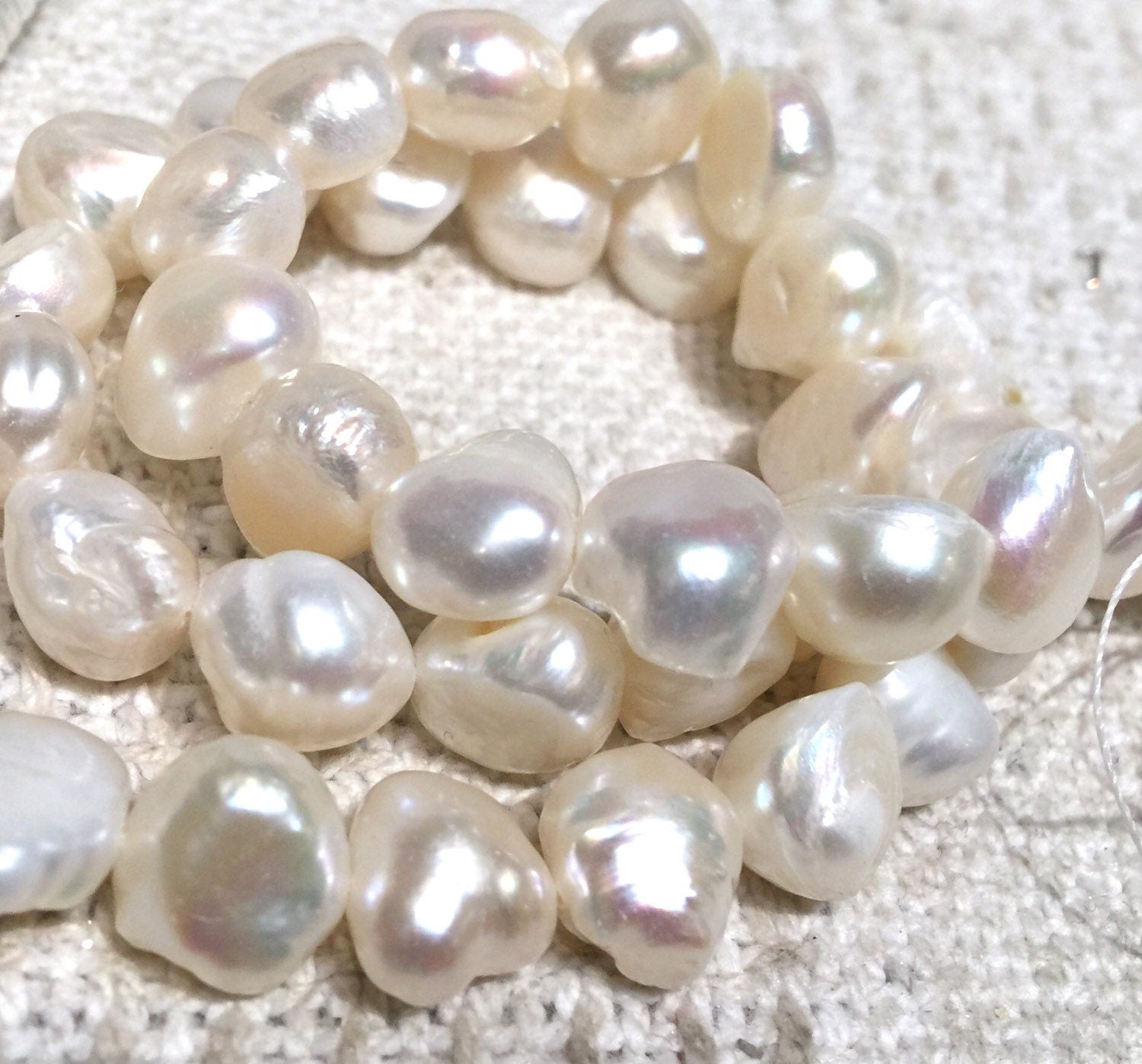 Rare X-Large AA 12-15mm Baroque Pearl Freshwater Pearl, 100% nacre pebble Ivory white cream nugget pearl beads, 15" full strand New Arrival