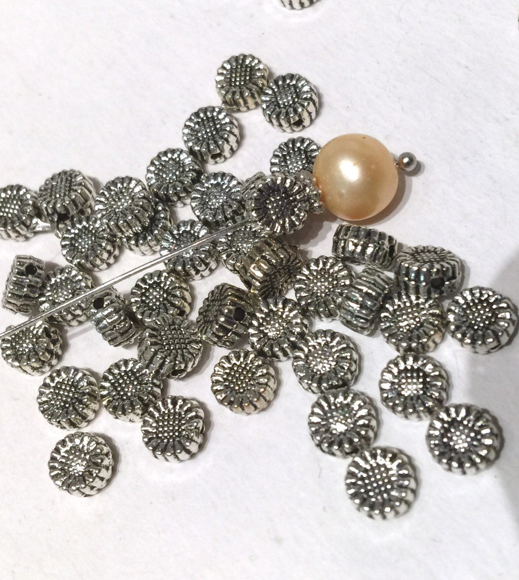 Tibetan Silver Sunflower spacer Beads 6mm fine quality antique style 20pcs #FDP203