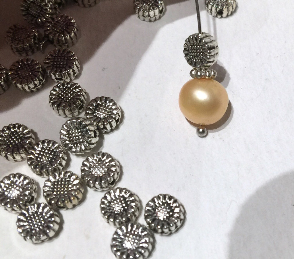 Tibetan Silver Sunflower spacer Beads 6mm fine quality antique style 20pcs #FDP203