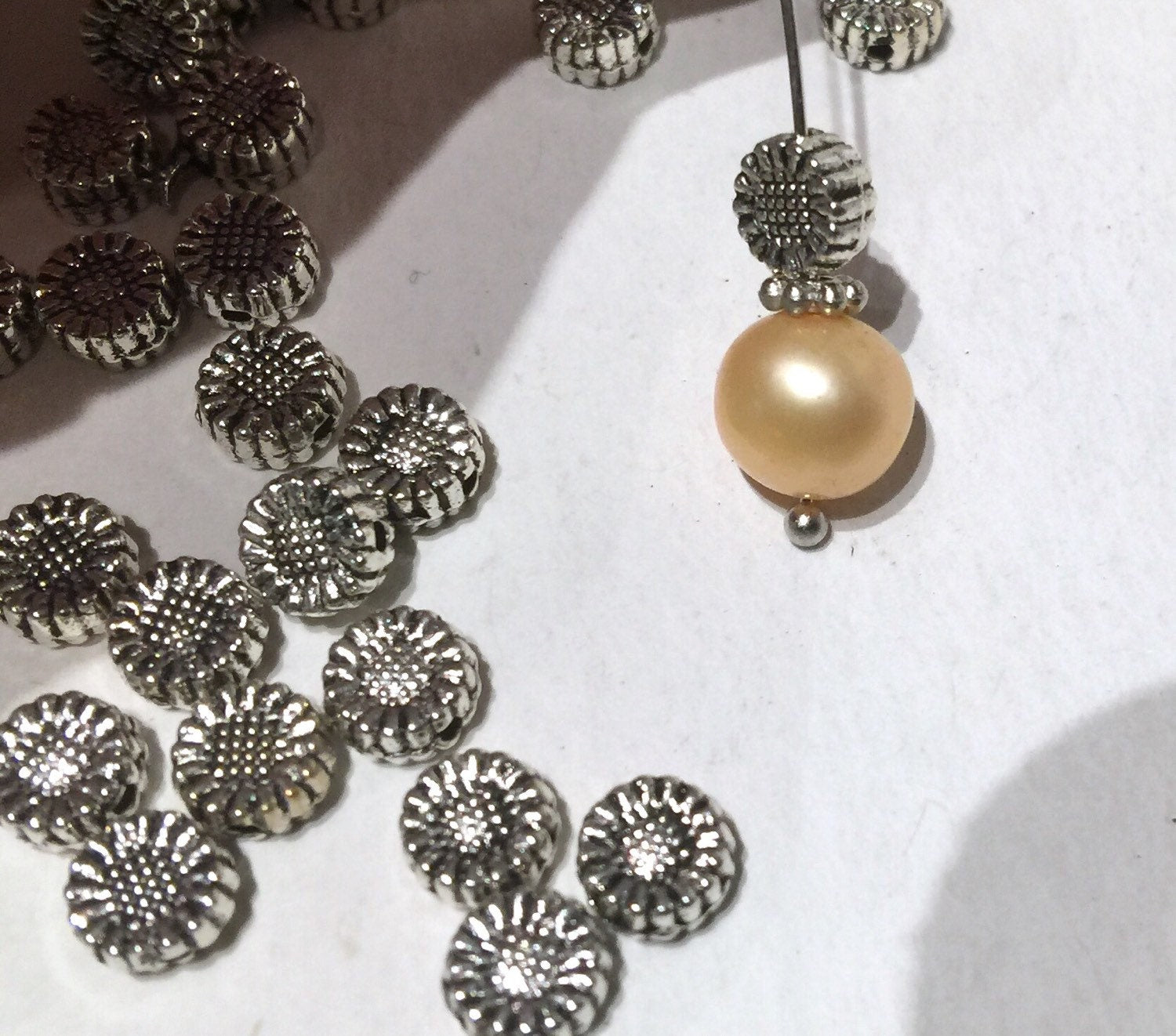 Tibetan Silver Sunflower spacer Beads 6mm fine quality antique style 20pcs #FDP203