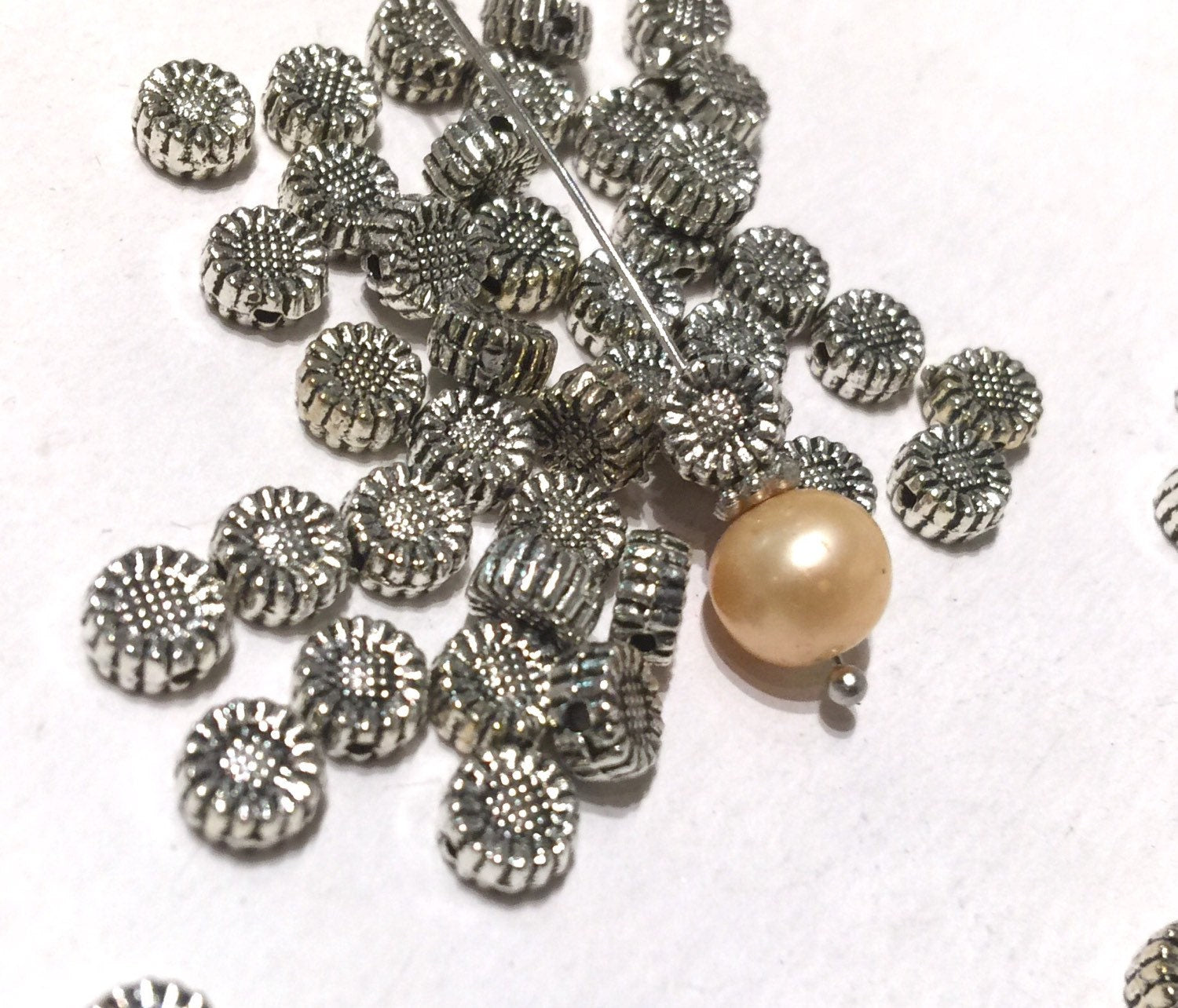 Tibetan Silver Sunflower spacer Beads 6mm fine quality antique style 20pcs #FDP203