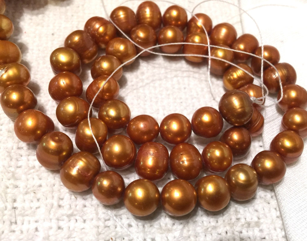 A 8-9mm Freshwater Pearl round potato pearl Copper Brown pearl beads stunning 15'' Full Strand  #RS2059