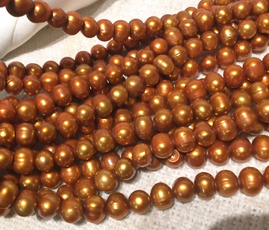 A 8-9mm Freshwater Pearl round potato pearl Copper Brown pearl beads stunning 15'' Full Strand  #RS2059