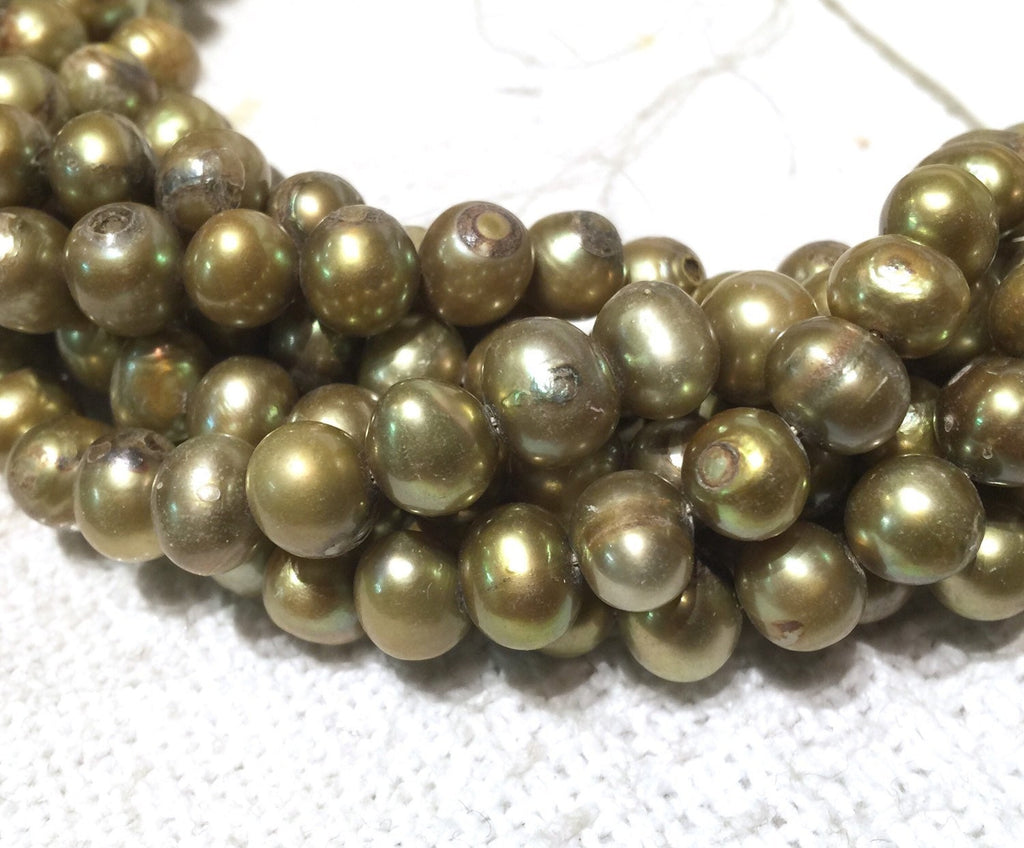 AB 8mm Freshwater Pearl round potato pearl Vintage Olive Green, loose pearl beads 15'' Full Strand clearance #RS2051B