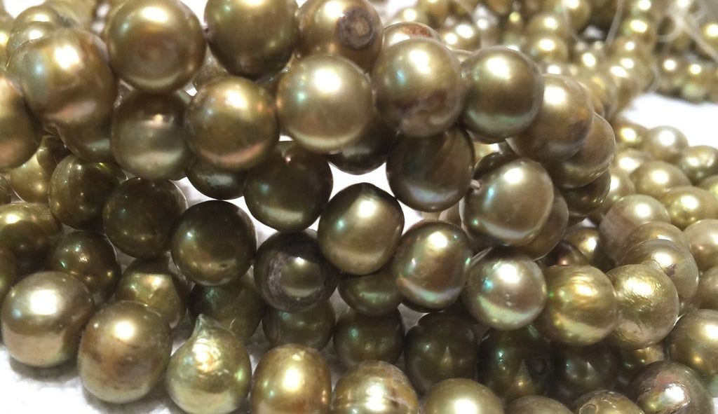 AB 8mm Freshwater Pearl round potato pearl Vintage Olive Green, loose pearl beads 15'' Full Strand clearance #RS2051B