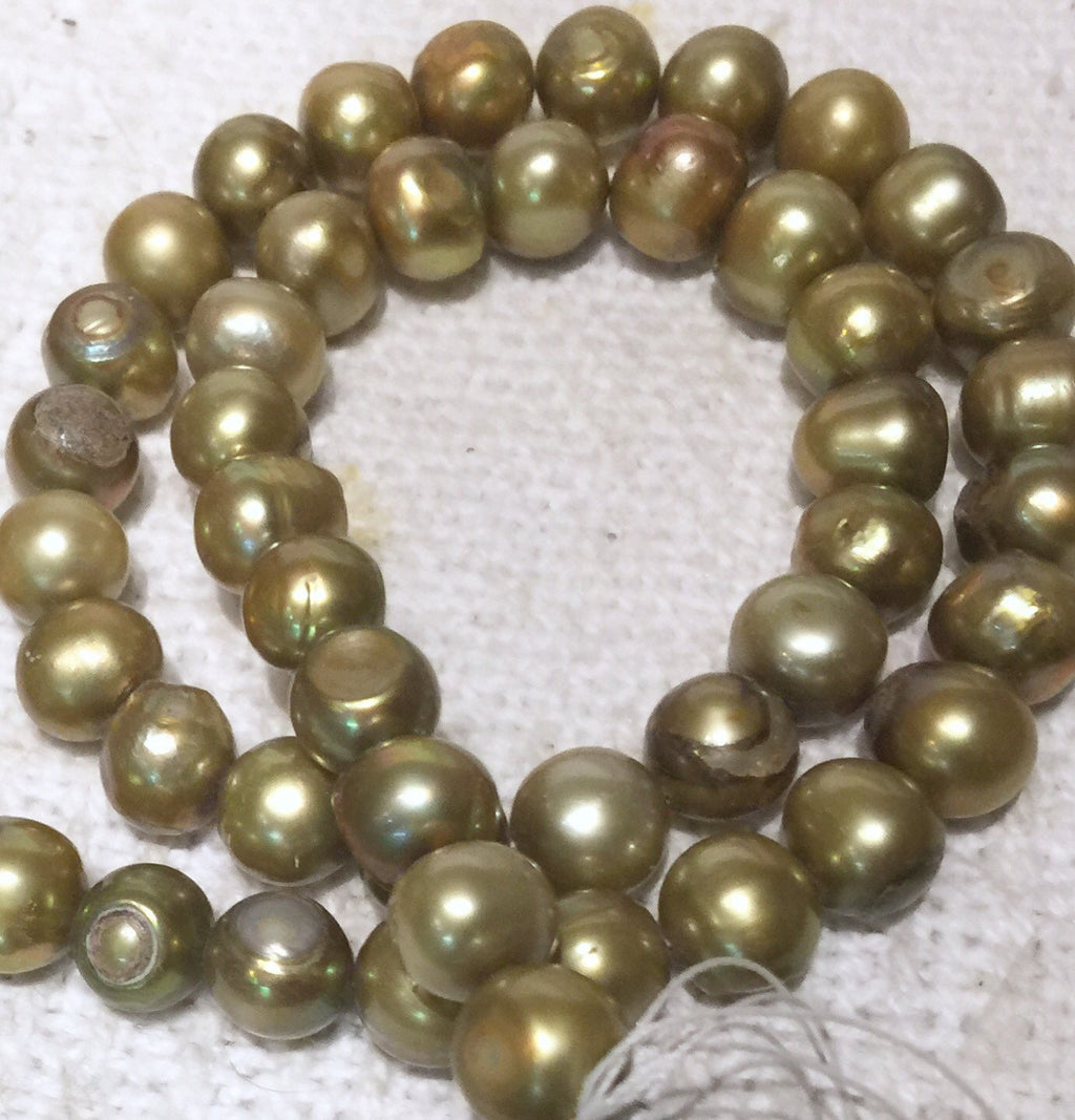 AB 8mm Freshwater Pearl round potato pearl Vintage Olive Green, loose pearl beads 15'' Full Strand clearance #RS2051B