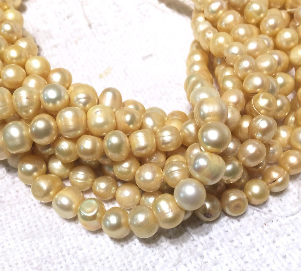 8mm Freshwater Pearl round potato pearl Yellow Champagne 15'' Full Strand 50pc  #RS2062