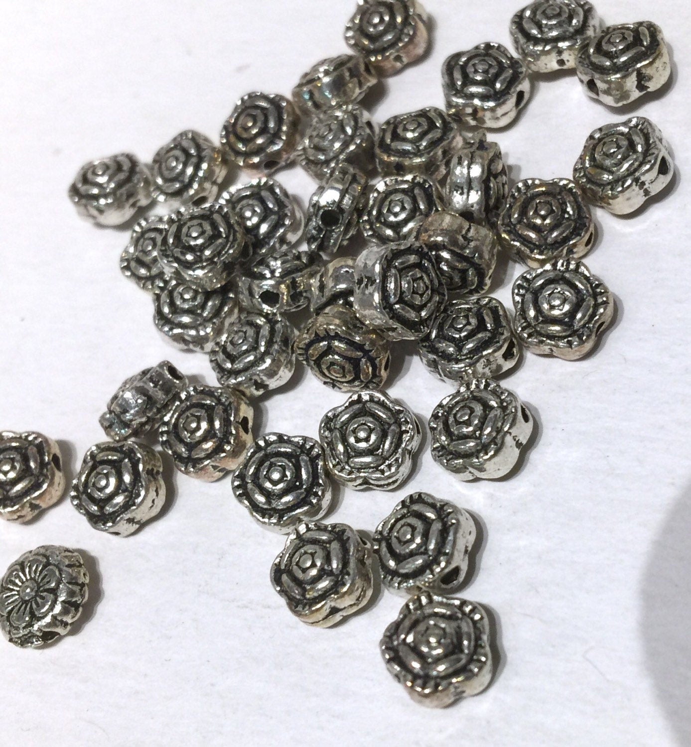 Tibetan Silver spacer Beads rose flower 7mm fine quality antique style 10pcs #FDP202
