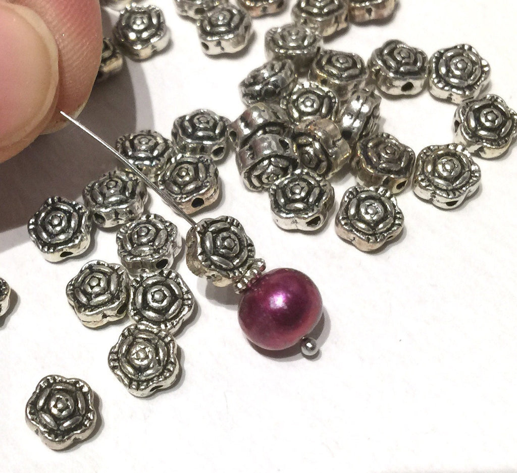 Tibetan Silver spacer Beads rose flower 7mm fine quality antique style 10pcs #FDP202